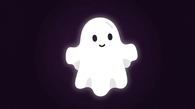 A cute white ghost character floating against a dark background