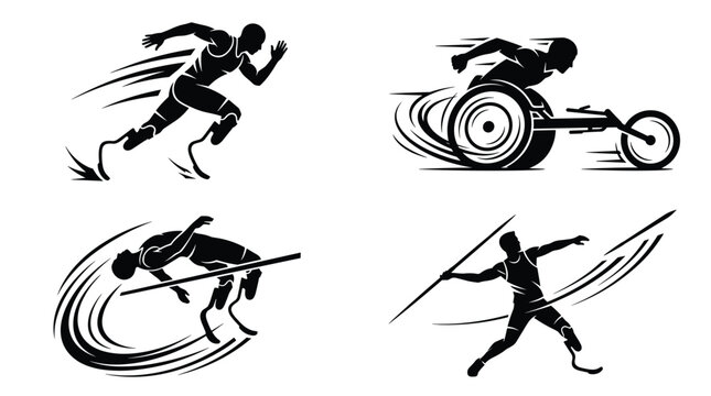 Paralympic sprinter race with prosthetic legs.
