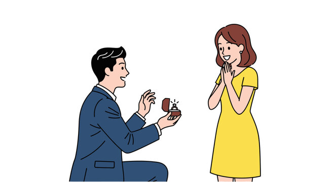Man proposing to a woman with an engagement ring, a joyful moment.