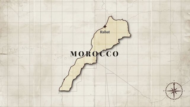 Vintage style antique map of Morocco geography and cartography illustration