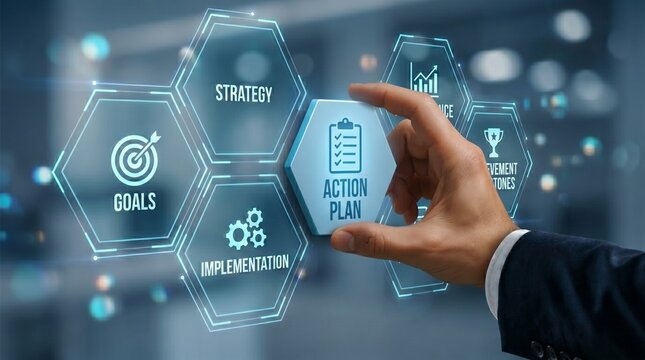 Professional Business strategy Action Plan Goal implementation hand planning checklist success concept management organization target progress development teamwork chart growth idea motivation vision