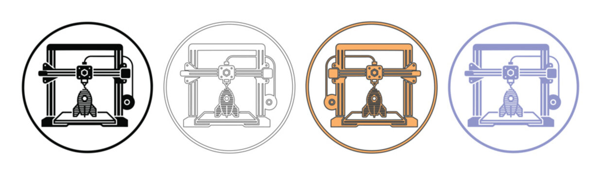 Set of 4 3D Printer Icons Vector