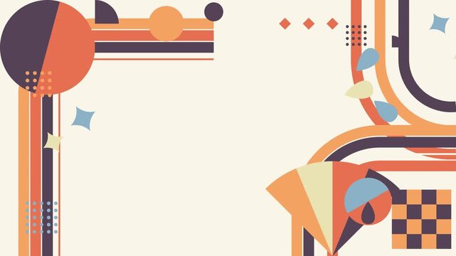 Abstract Mid-Century Modern Geometric Background with Colorful Shapes and Minimalist Lines