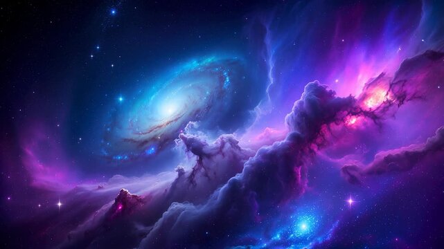 Mesmerizing cosmic scene with swirling galaxies vibrant colorful nebulae and stunning deep space visuals