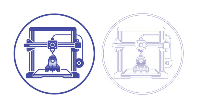 Set of Two 3D Printer Printing Rocket Icons Vector