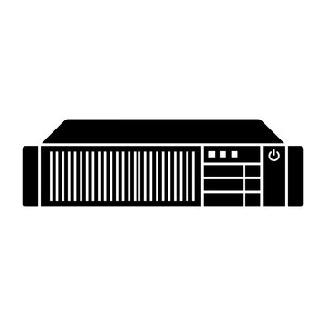 Vector graphic icon of an enterprise rackmount server with power button