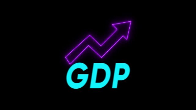 Gdp growth concept with neon rising arrow animation