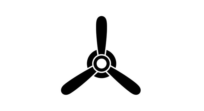 Black silhouette icon of a three blade airplane propeller.