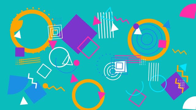 Vibrant Abstract Background Featuring Colorful Geometric Shapes in Memphis Style Design for Creative Projects