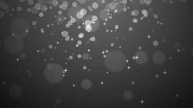 Abstract bokeh background animation with scattered light orbs and small star sparkles on a dark gradient, evoking depth and festive mood