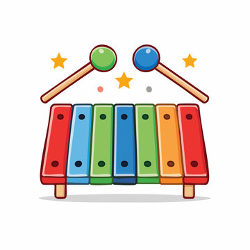 Colorful Xylophone with Mallets and Stars