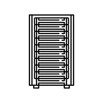 Data center server rack unit outline icon with datacenter technology computing
