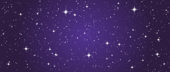 Purple starry night sky background vector. Realistic deep cosmic galaxy nebula texture illustration. Lilac violet magic starlight twinkle glitter dust effect. © Azat Valeev
