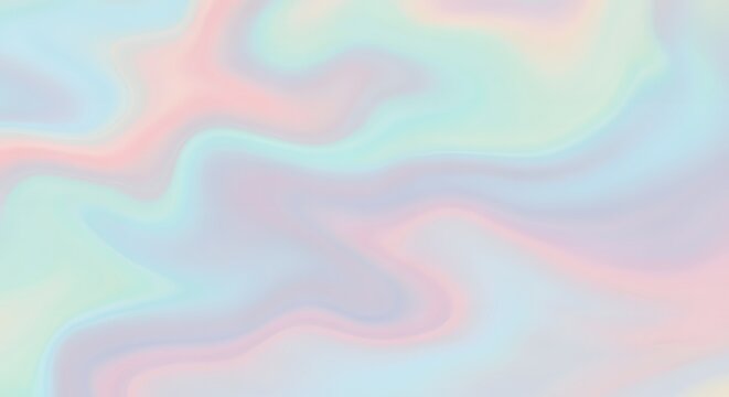 Holographic pastel iridescent background with fluid colorful wavy pattern for design.