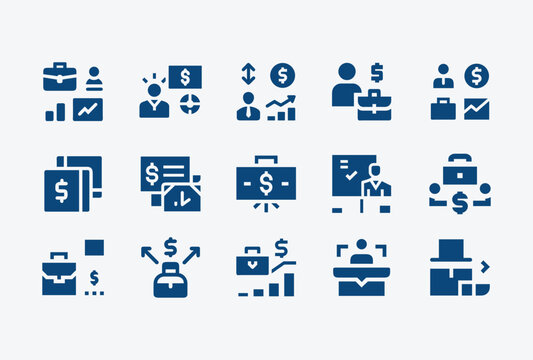 Business finance icons set money people graph