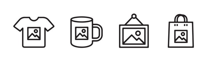 Fototapeta premium Merchandise and Print on Demand Product Icons for Branding and Retail Marketing