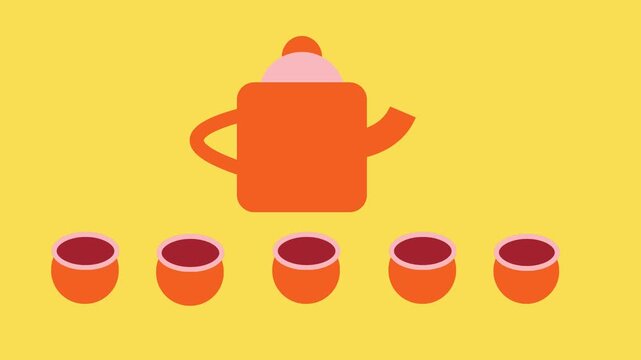 Flat Vector Teapot and Tea Cups Animation