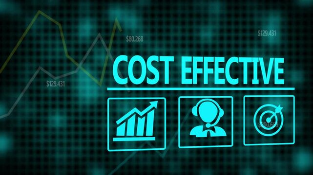 Cost Effective business concept on a flashing computer monitor with moving graphs and data.