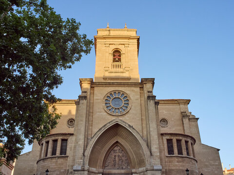 Close-up of the Facade of the Cathedral of San Juan Bautista. Albacete, Castilla La Mancha, Spain, Europe