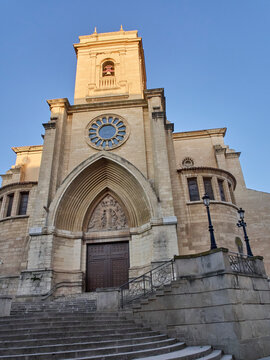 Facade of the Cathedral of San Juan Bautista at sunset. Albacete, Castilla La Mancha, Spain, Europe