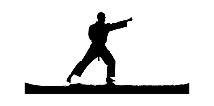 Silhouette of a karateka performing a punch vector art
