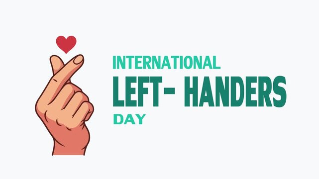 International Left Handers Day Green Text Animation on White Background