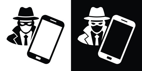 Mobile phone security breach vector icon. Spy or hacker tracking a smartphone concept graphic in black and white styles. © bibin