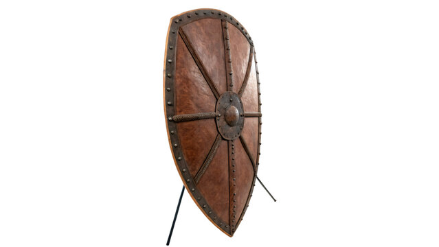 Traditional African carved wooden shield elongated shape isolated on a transparent background ethnic artifact
