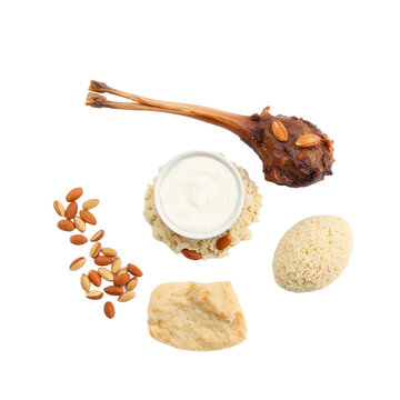Traditional Jordanian mansaf with lamb, jameed yogurt sauce, rice, and flatbread.