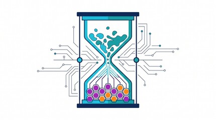 Fototapeta premium Digital Transformation Hourglass Data Processing Circuit Vector
