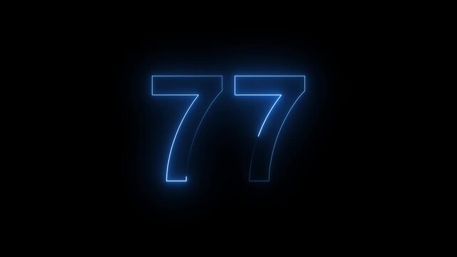 Neon Number 77 Animation with Glowing Electric Light Effect on Dark Background.