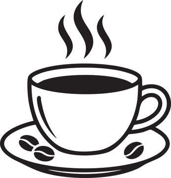 Coffee Cup With Beans, Black Silhouette Illustration