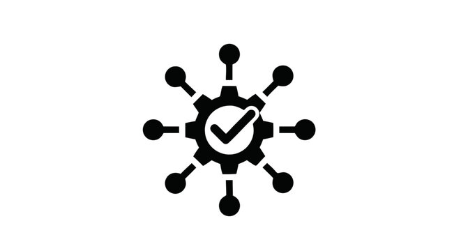 Vector illustration of gear with checkmark and connections on a transparent background
