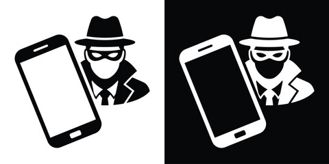 Mobile phone security breach vector icon. Spy or hacker tracking a smartphone concept graphic in black and white styles. © bibin