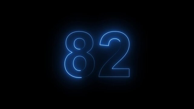 Neon Number 82 Animation with Glowing Electric Light Effect on Dark Background.