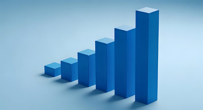 Rising blue bar chart representing business growth and statistical performance on light blue background
