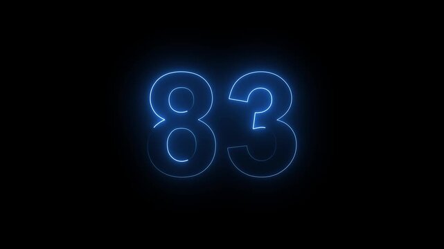 Neon Number 83 Animation with Glowing Electric Light Effect on Dark Background.