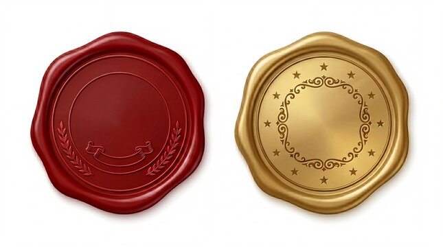 Red and gold wax seals for official documents and letters
