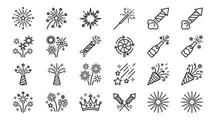 Fototapeta premium Fireworks Explosions and Celebration Icons.