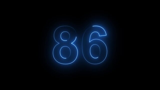 Neon Number 86 Animation with Glowing Electric Light Effect on Dark Background.