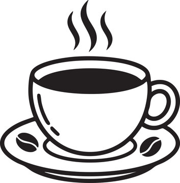 Coffee Cup With Beans, Black Silhouette Illustration
