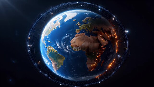 Earth from Space Earth globe planet world network connection technology orbit data digital network glowing orbit satellite space communication link digital web futurism global connection world map