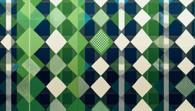 golf style argyle and tartan plaid patterns in green navy blue and white sports fashion or golf party event design backgrounds pattern tile swatches included