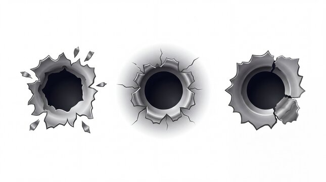 Set of realistic metal bullet hole cracks and damage