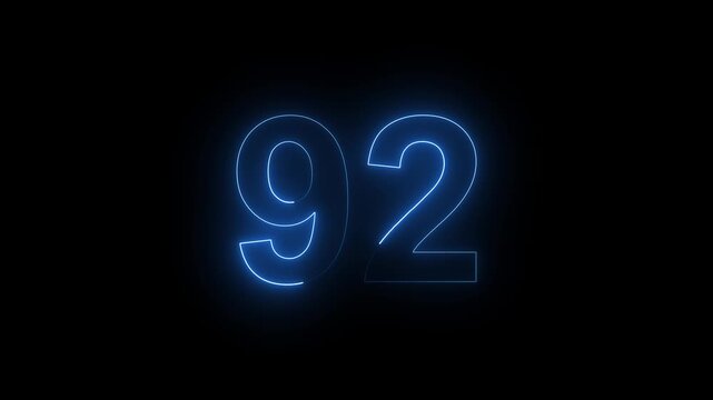 Neon Number 92 Animation with Glowing Electric Light Effect on Dark Background.