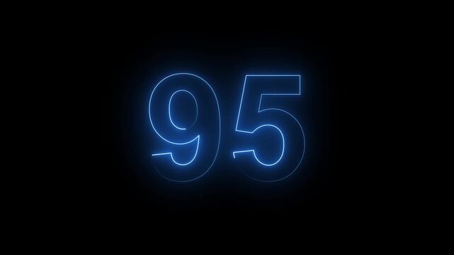 Neon Number 95 Animation with Glowing Electric Light Effect on Dark Background.
