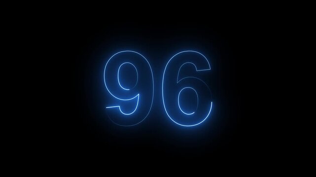 Neon Number 96 Animation with Glowing Electric Light Effect on Dark Background.