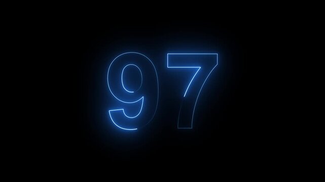 Neon Number 97 Animation with Glowing Electric Light Effect on Dark Background.