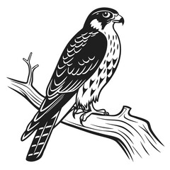 Fototapeta premium Black and white Common Kestrel Sitting on Branch isolated on white background