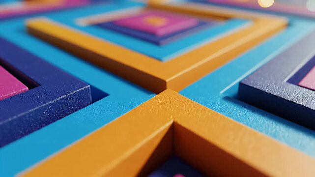 Abstract geometric arrangement of colored squares and intersecting lines